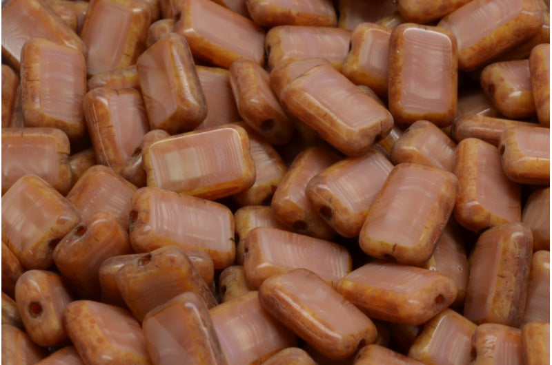 Table Cut Rectangle Beads, Opaque Pink Travertin (74020L 86800), Glass, Czech Republic