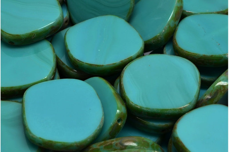 Table Cut 8 Edged Designed Beads, Turquoise Travertin (63130 86800), Glass, Czech Republic