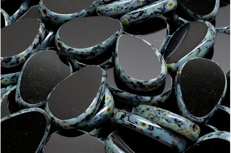 Table Cut Flat Drop Beads, Black Travertin (23980 86800), Glass, Czech Republic