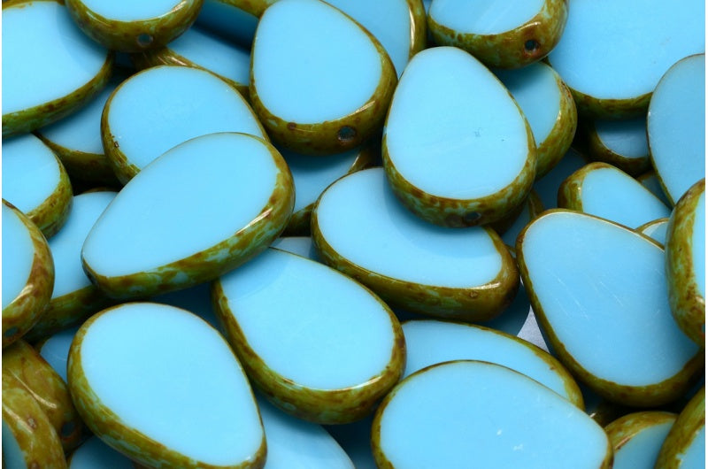 Table Cut Flat Drop Beads, Turquoise Blue Travertin (63030 86800), Glass, Czech Republic