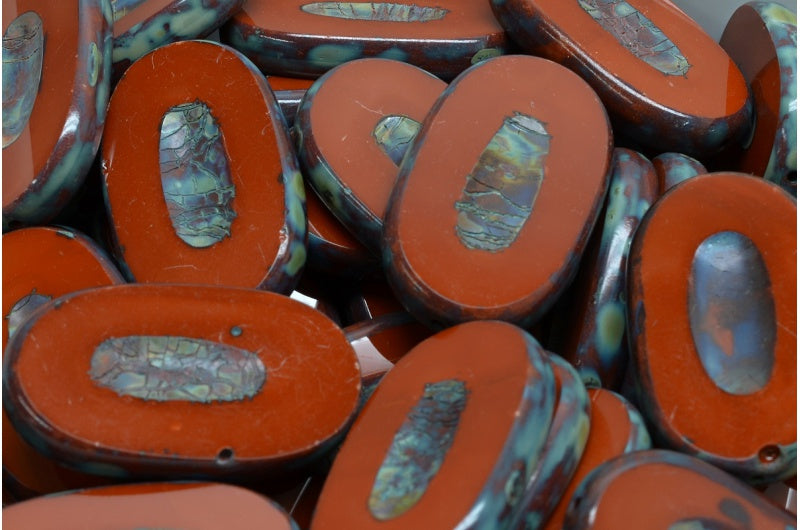 Table Cut Flat Oval Beads, Opaque Brown Travertin (13610 86800), Glass, Czech Republic