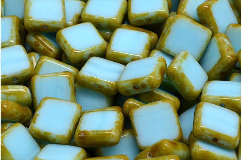 Table Cut Square Beads, Blue Travertin (63000 86800), Glass, Czech Republic