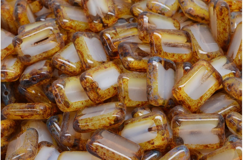 Table Cut Rectangle Beads, 6008 Travertin (6008 86800), Glass, Czech Republic