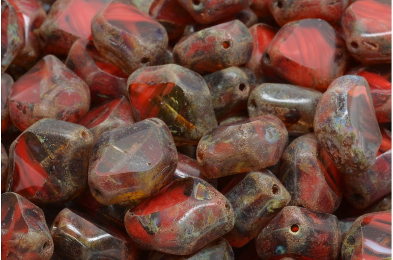 Table Cut Fancy Stone Beads, Transparent Light Amethyst Opaque Red Travertin (20020 93200 86800), Glass, Czech Republic