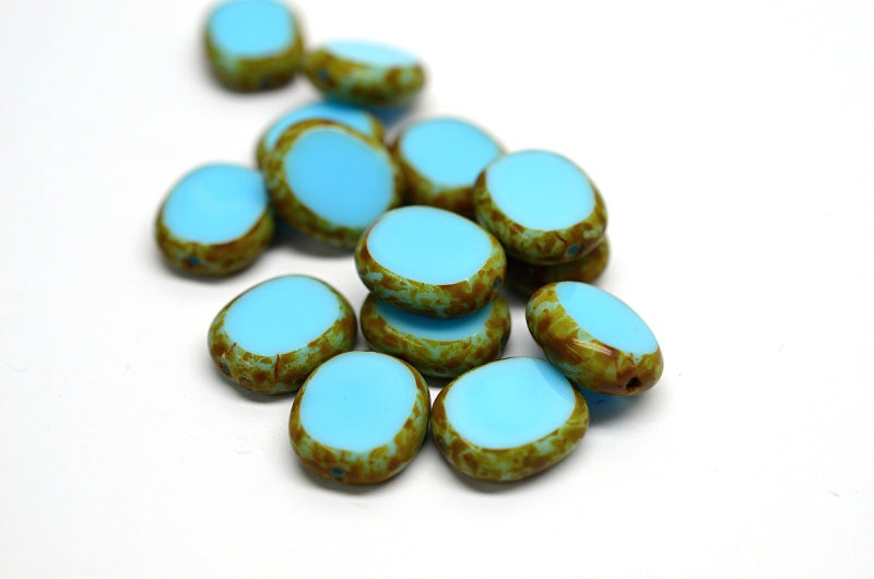 Table Cut Oval Beads, Blue Travertin (63020 86800), Glass, Czech Republic