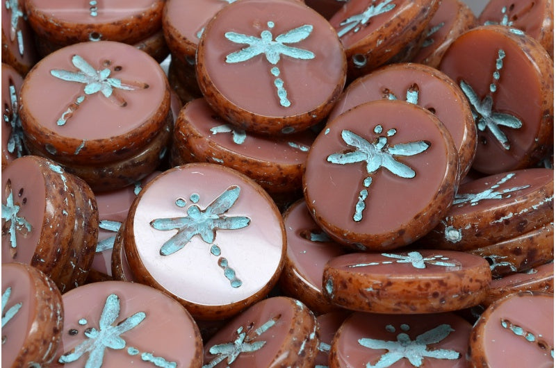Table Cut Dragonfly Beads , Opaque Pink Travertin 54308 (74020 86800 54308), Glass, Czech Republic
