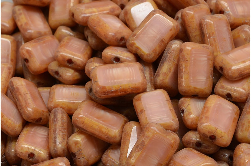 Table Cut Rectangle Beads, Opaque Pink Travertin Light (74020 86800 light), Glass, Czech Republic