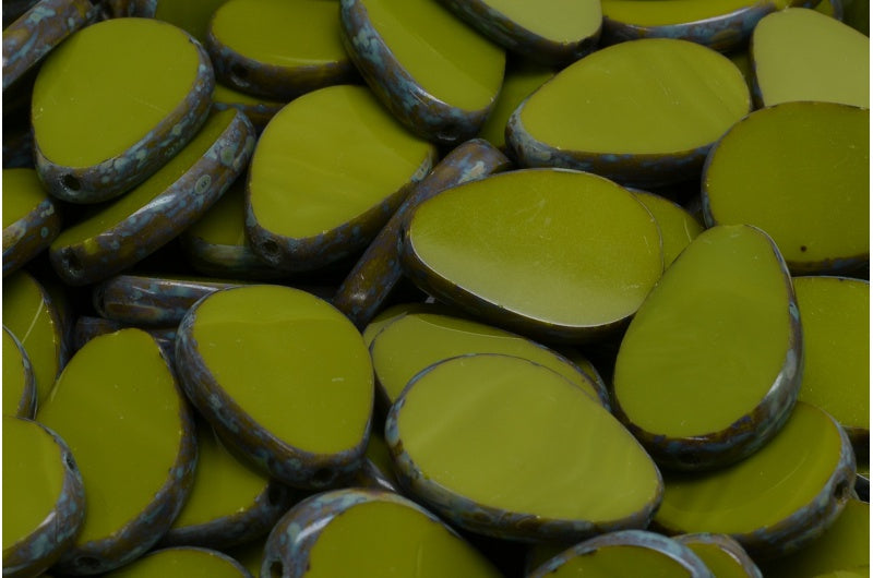 Table Cut Flat Drop Beads, Green Travertin (53420 86800), Glass, Czech Republic
