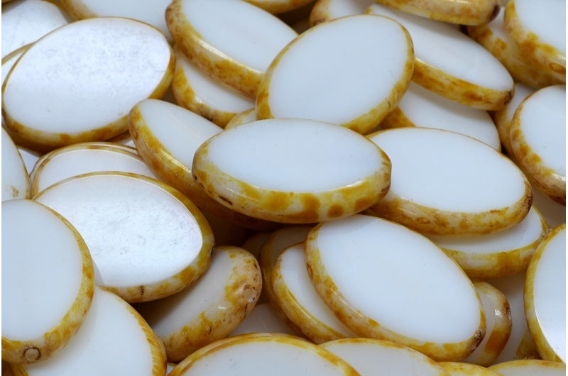 Table Cut Flat Oval Beads, Chalk White Travertin (3000 86800), Glass, Czech Republic