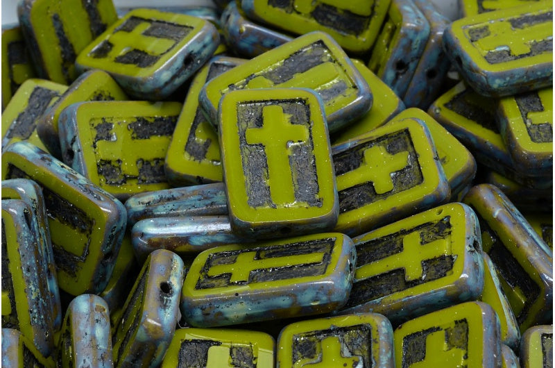 Table Cut Cross Beads, Green Travertin 46441 (53420 86800 46441), Glass, Czech Republic