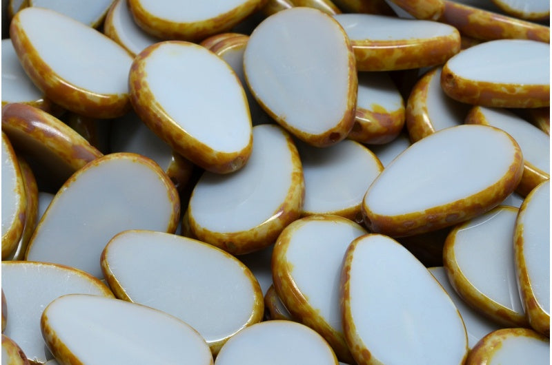 Table Cut Flat Drop Beads, Opaque Gray Travertin (43010 86800), Glass, Czech Republic