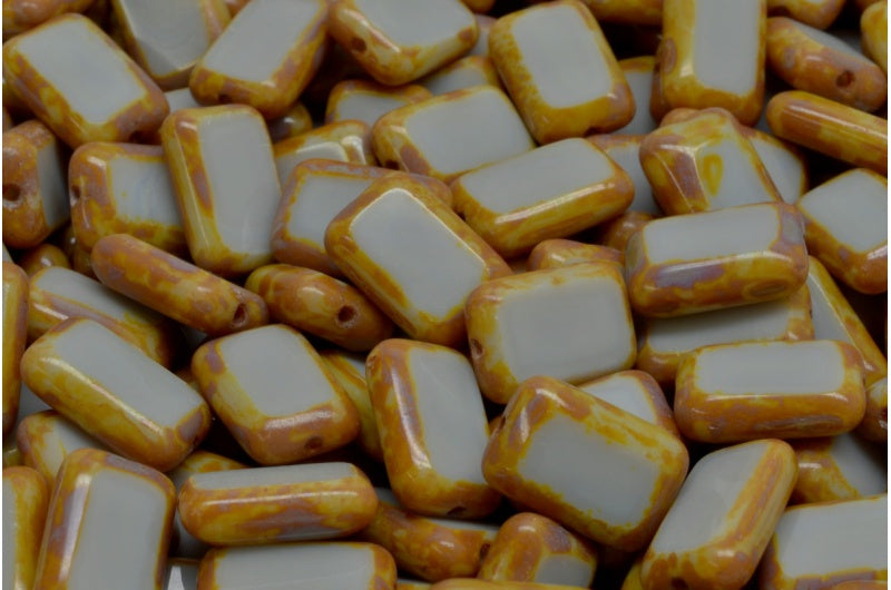 Table Cut Rectangle Beads, Opaque Gray Travertin (43020 86800), Glass, Czech Republic