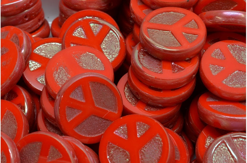 Table Cut Peace Beads, Red Jet Black Full Apricot (93180 29123), Glass, Czech Republic