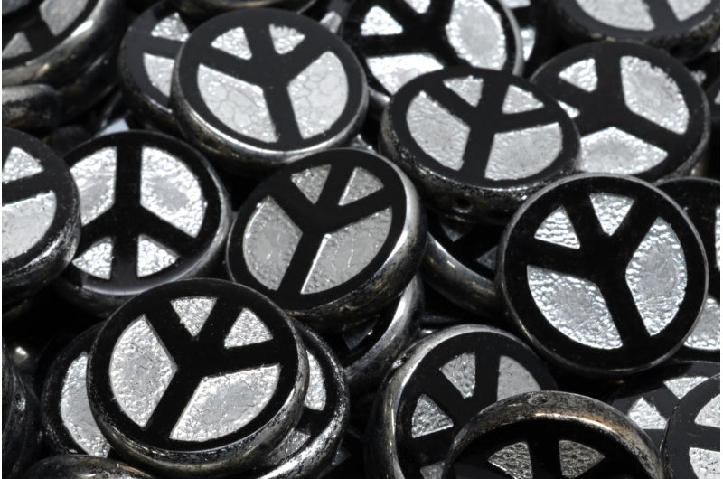 Table Cut Peace Beads, Black 27203 (23980 27203), Glass, Czech Republic