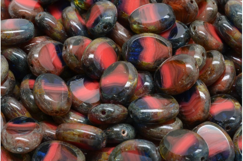 Table Cut Flat Oval Beads, Mixed Colors Travertin (MIX 86800), Glass, Czech Republic