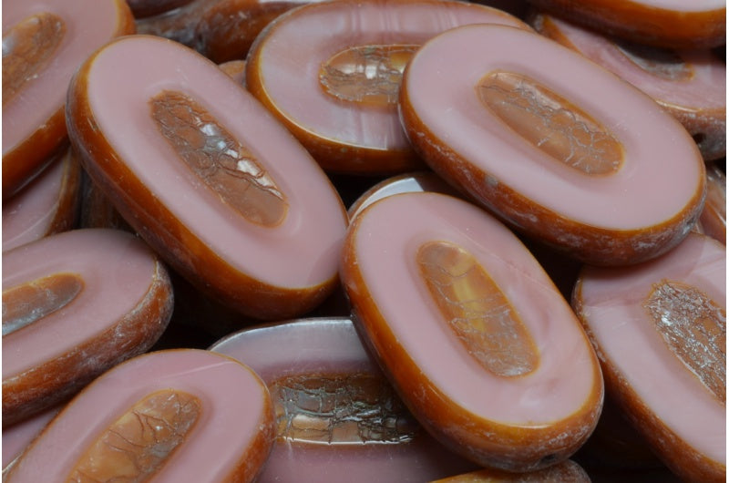 Table Cut Flat Oval Beads, Opaque Pink Travertin (74010 86800), Glass, Czech Republic