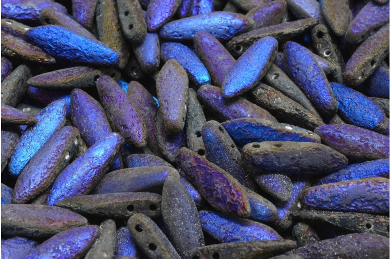 2穴ダガービーズ、ブラックエッチング 22203 (23980-ETCH-22203)、ガラス、チェコ共和国