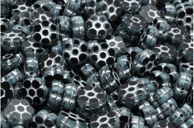 Table Cut Flower Beads 8, Black Travertin 54301 (23980 86800 54301), Glass, Czech Republic
