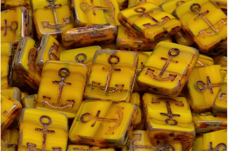 Table Cut Rectangle Beads with Anchor, 86040 Travertin (86040 86800), Glass, Czech Republic