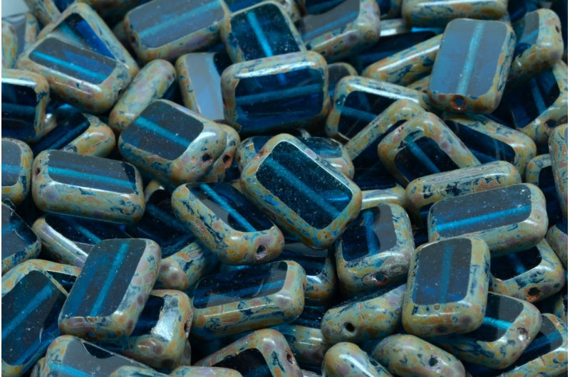 Table Cut Rectangle Beads, Transparent Aqua Travertin (60080 86800), Glass, Czech Republic
