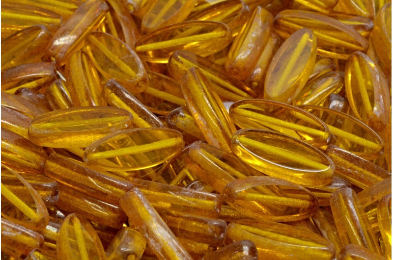 Table Cut Ship Flat Beads, Transparent Yellow Luster Lila (80020 14494), Glass, Czech Republic