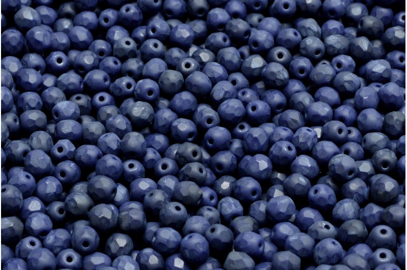 ファセット加工ビーズ ラウンド、不透明ブルーマット(33400-84100)、ボヘミアクリスタルガラス、チェコ共和国