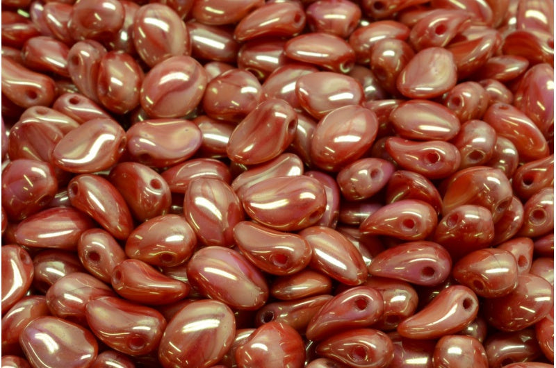 Tulip Petal Beads, Coral Luster Red Full Coated (07913-14495), Glass, Czech Republic