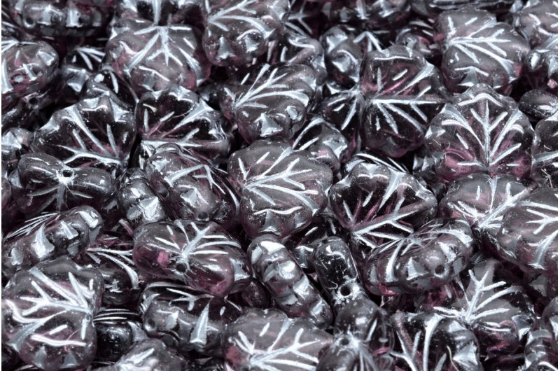 メープルリーフビーズ、透明ライトアメジスト、シルバーライン(20030-54301)、ガラス、チェコ共和国