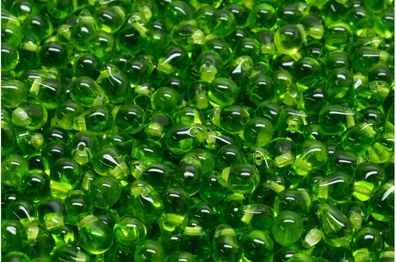 ドロップビーズ、透明グリーン(50220)、ガラス、チェコ共和国