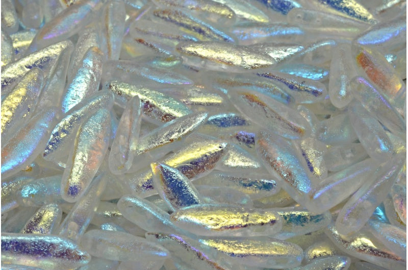 2穴ダガービーズ、クリスタルエッチングABフル(2Xサイド)(00030-ETCH-28703)、ガラス、チェコ共和国