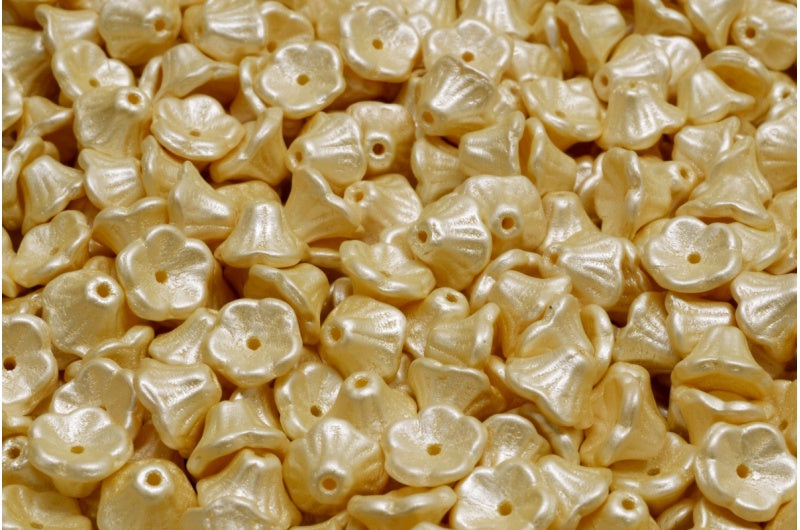 Bell Flower Cup Beads,奶油白色激光蚀刻装饰 (02010-25039),玻璃,捷克共和国