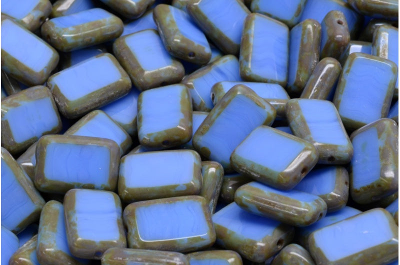 Table Cut Rectangle Beads, Opaque Blue Travertin (33020 86800), Glass, Czech Republic