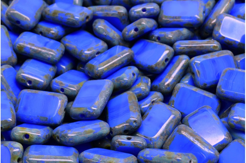 Table Cut Rectangle Beads, Opaque Blue Travertin (33050 86800), Glass, Czech Republic