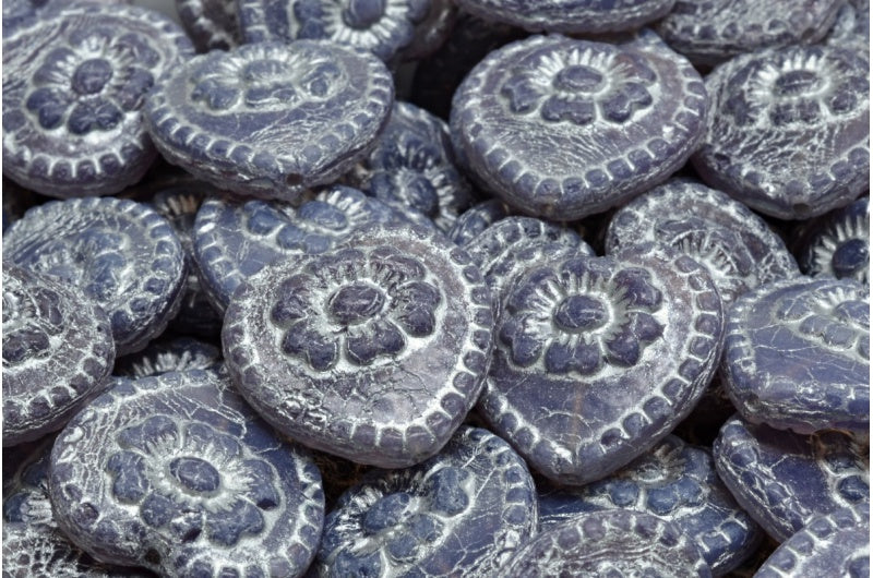 带玫瑰的心形珠子,透明浅紫水晶镀银 (21000-54301),玻璃,捷克共和国