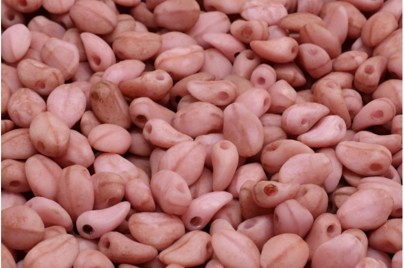 チューリップの花びらビーズ、不透明ピンクエッチング光沢レッドフルコーティング(74020-ETCH-14495)、ガラス、チェコ共和国