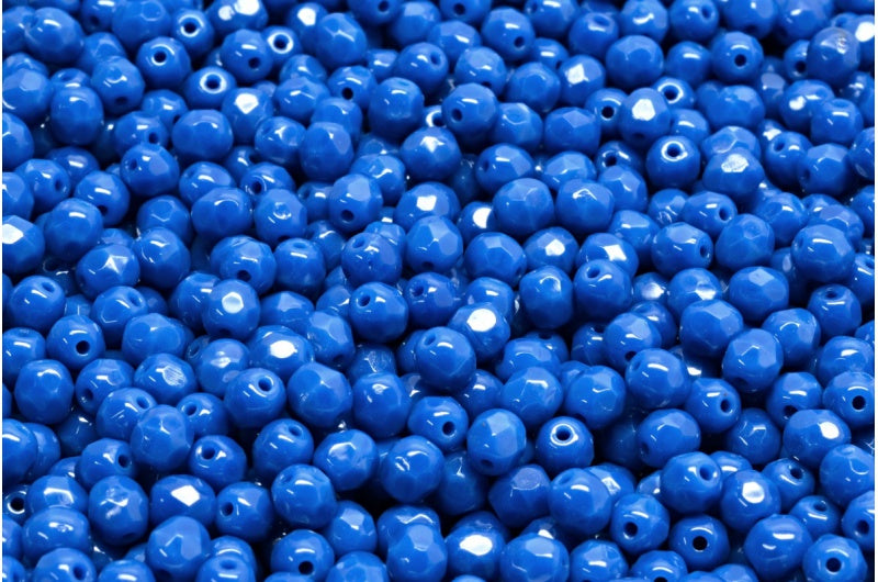Fire Polished Faceted Beads Round, Opaque Blue (33200), Bohemia Crystal Glass, Czech Republic