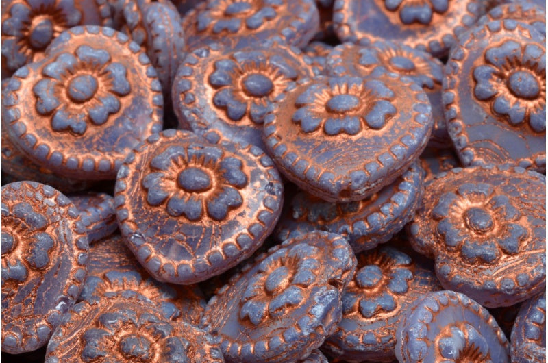 バラのハートビーズ、透明ライトアメジスト、銅の裏地付き(21000-54319)、ガラス、チェコ共和国