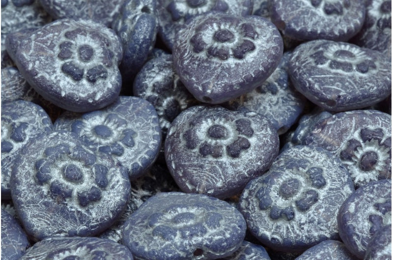 ローズ付きハートビーズ、21010エッチングシルバーライン(21010-ETCH-54301)、ガラス、チェコ共和国