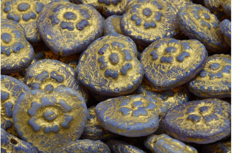Heart Beads With Rose, 21010 Etched Gold Lined (21010-ETCH-54302), Glass, Czech Republic