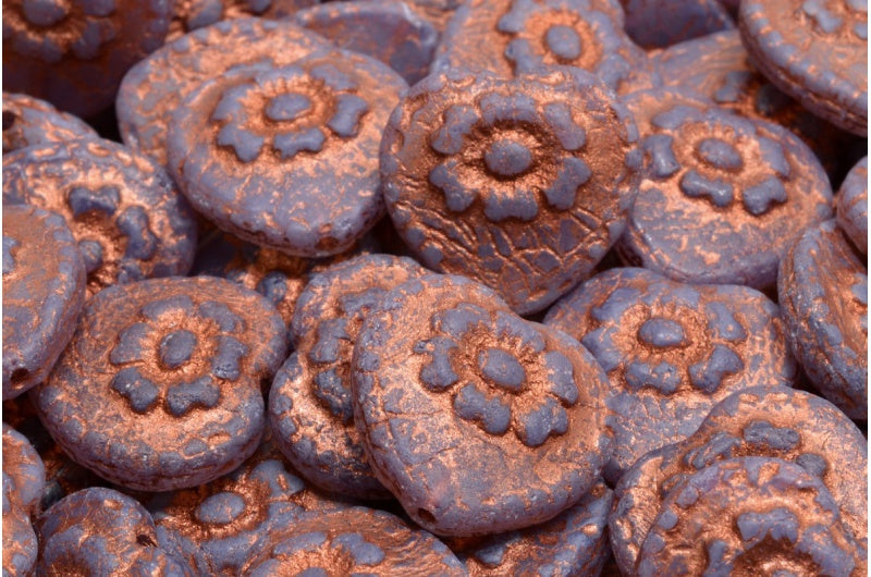 Heart Beads With Rose, 21010 Etched Copper Lined (21010-ETCH-54319), Glass, Czech Republic