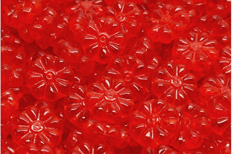 Asterisk Flower Beads, Transparent Red (90050), Glass, Czech Republic