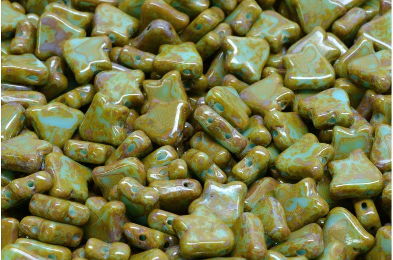 2穴フラットチューリップベルビーズ、ターコイズブルーステインストロング(63030-86805)、ガラス、チェコ共和国