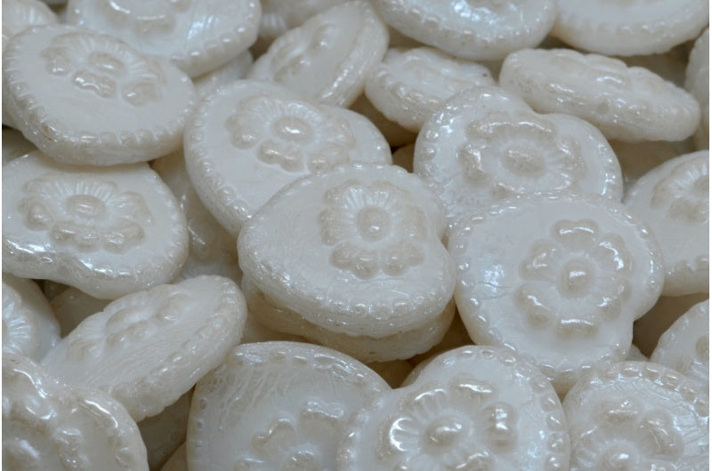 ローズ付きハートビーズ、ホワイトオパール 21402 (02020-21402)、ガラス、チェコ共和国