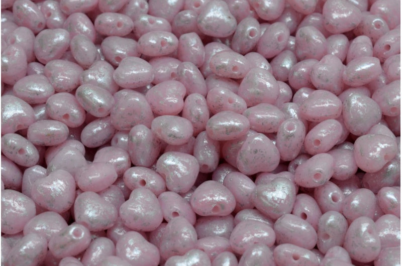 ハートビーズ、オパールピンクシルバースプラッシュ(71400-94400)、ガラス、チェコ共和国