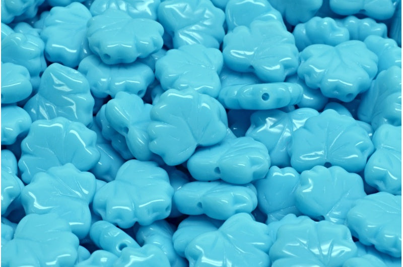 Maple Leaf Beads, Blue (63020), Glass, Czech Republic