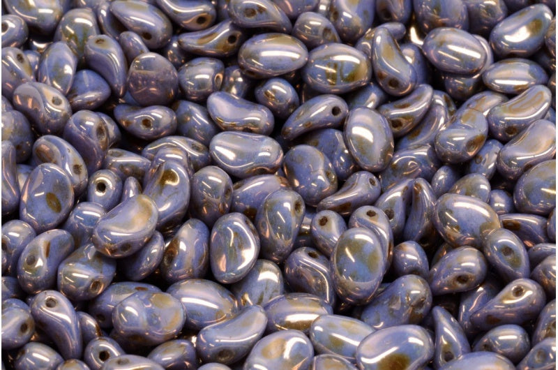 Tulip Petal Beads, White Stain With Luster Violet (02010-65426), Glass, Czech Republic