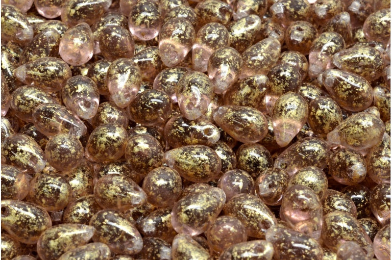 ドロップビーズ、透明ライトアメジストゴールドスプラッシュ(20030-94401)、ガラス、チェコ共和国