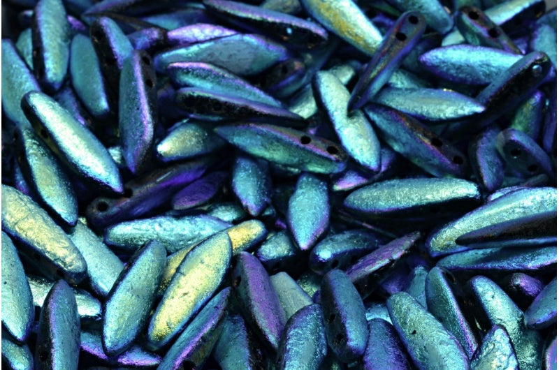 2穴ダガービーズ、ブラックエッチングアブフル(2Xサイド)(23980-ETCH-28703)、ガラス、チェコ共和国