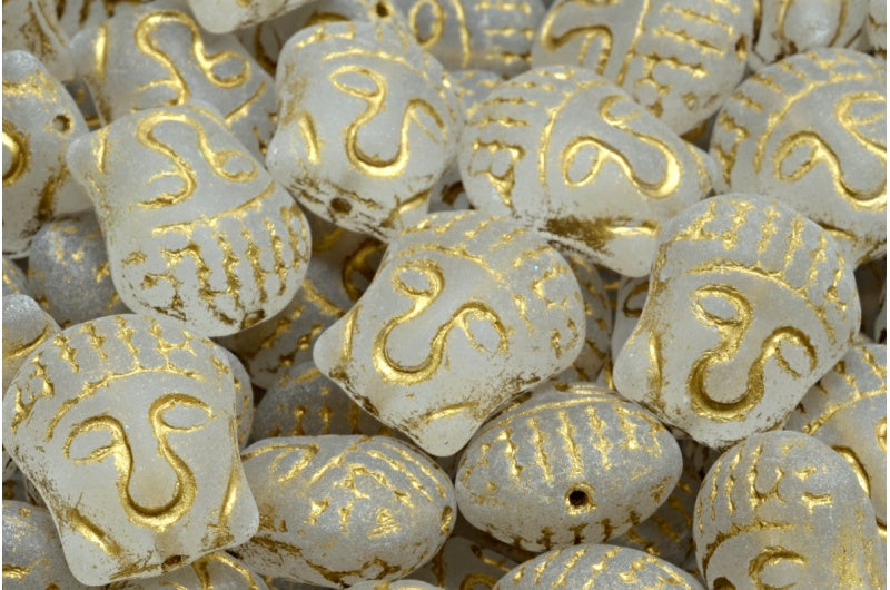 Buddha Head Beads, Crystal Matte Gold Lined (00030-84100-54302), Glass, Czech Republic