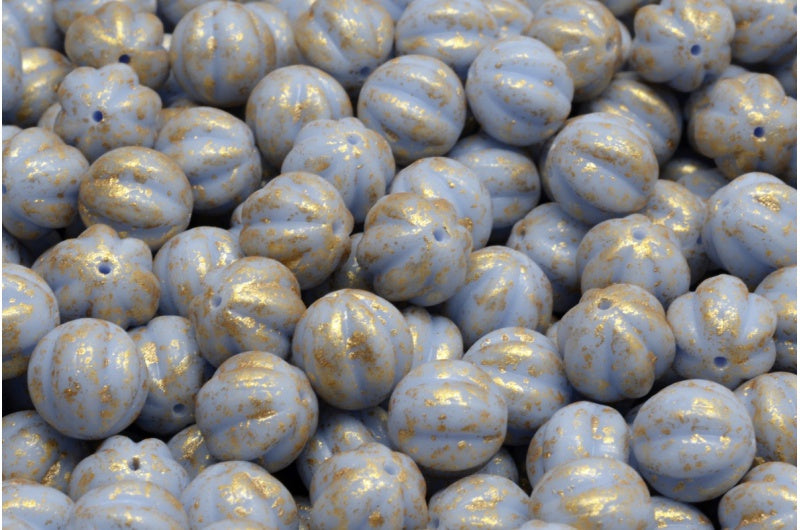 メロンビーズ、ライトブルーゴールドスプラッシュ(33000-94401)、ガラス、チェコ共和国